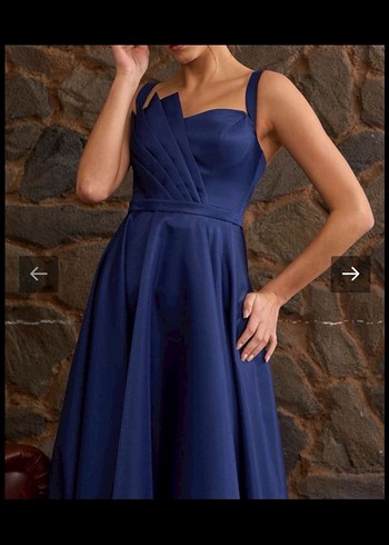 Uzun Lacivert Drapeli Kadın Abiye Elbise - Görsel 4