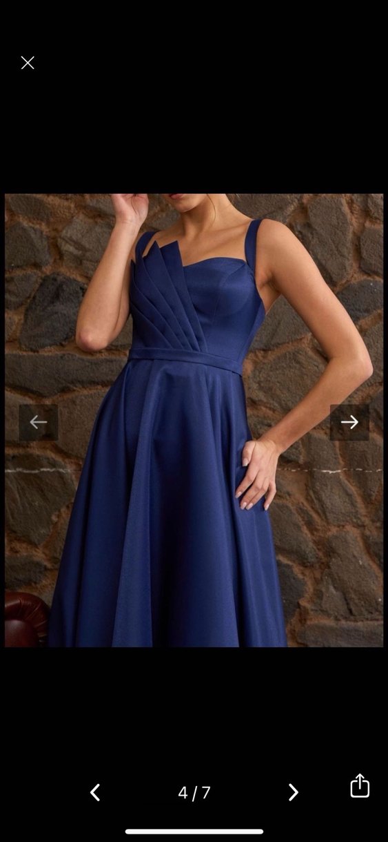 Uzun Lacivert Drapeli Kadın Abiye Elbise - Görsel 4