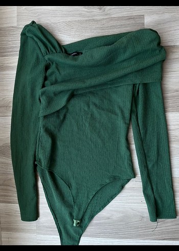 Koyu Yeşil Drapeli Uzun Kollu Keten Çıtçıtlı body