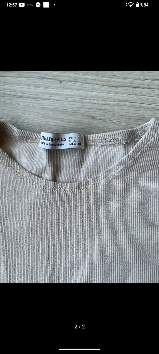 Bej Pamuklu Kısa Kollu Basic Kadın Tişört - Görsel 2