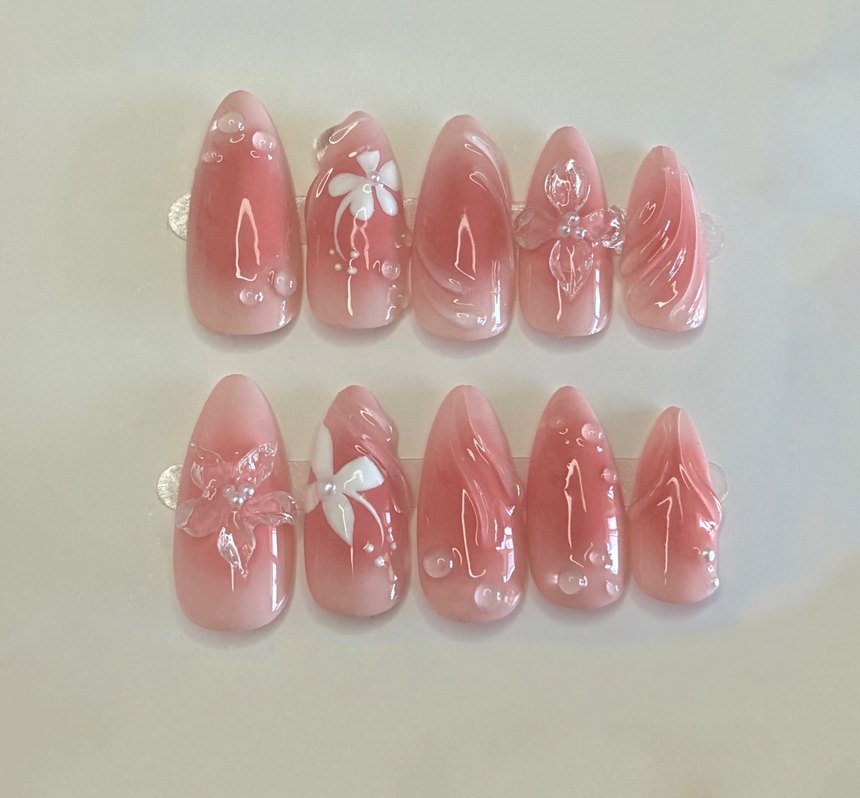 El Yapımı Pembe 3D 10lu Takma Tırnak Uv Kalıcı Oje - Görsel 2