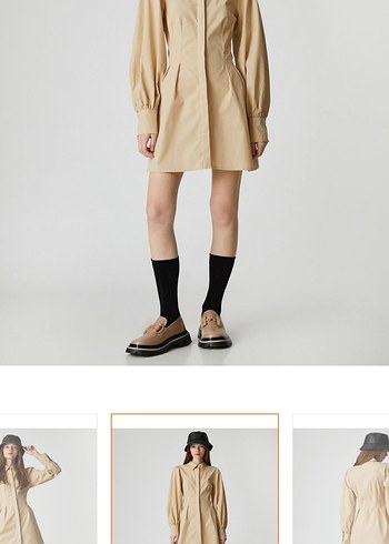 Bej Kadın uzun kol mini elbise - Görsel 3