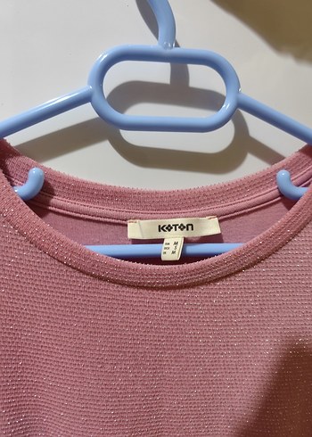 Koton Pembe Kısa Kollu Bluz Üst Pırıltılı Parlayan
