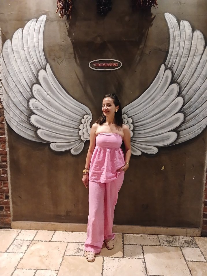 Pembe Straplez  takım keten kumaş - Görsel 4