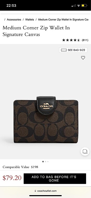  Beden siyah Renk COACH CUZDAN SIGNATURE