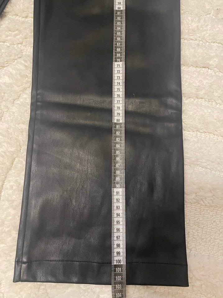 Kadın Siyah Deri Rahat Kesim Pantolon - Görsel 5