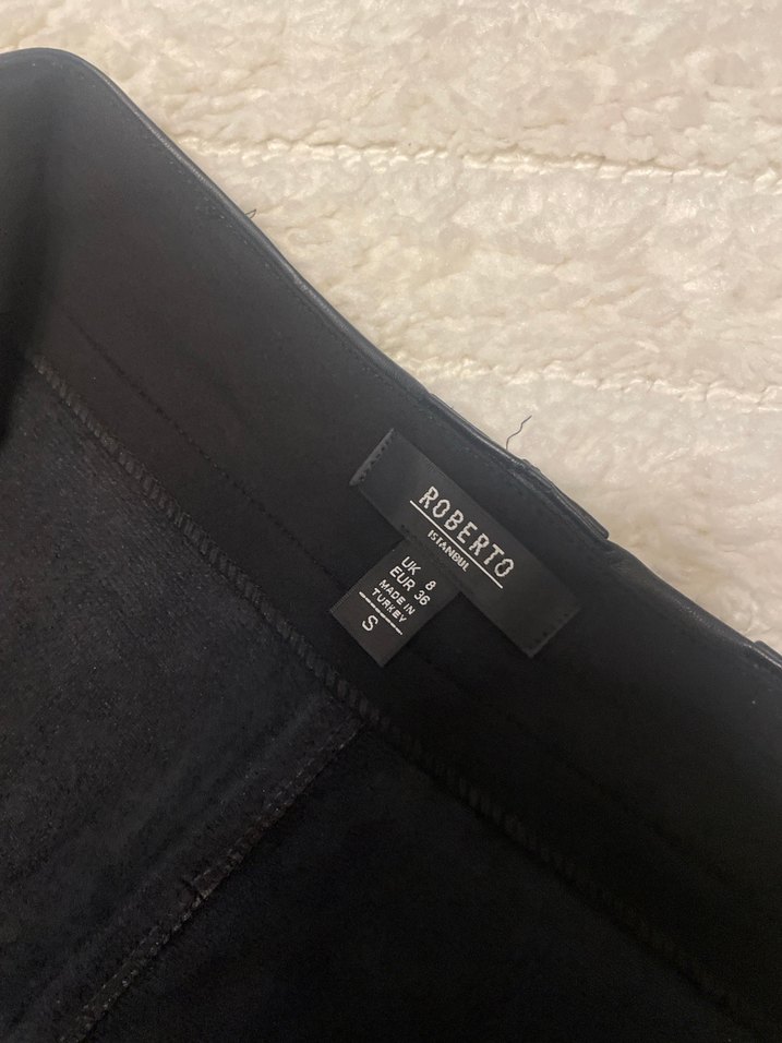 Kadın Siyah Deri Rahat Kesim Pantolon - Görsel 4