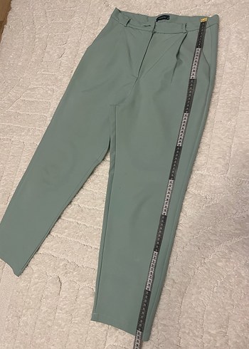 Kadın mint yeşili Kumaş Pantolon Midi Normal - Görsel 5