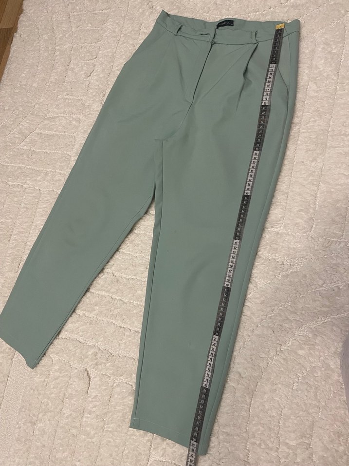 Kadın mint yeşili Kumaş Pantolon Midi Normal - Görsel 5