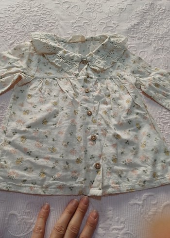 Kız Çocuk Bej Nakışlı Pamuklu Gömlek - Görsel 3