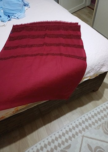 Bordo Parlak Örgü Kadın Şal - Görsel 2