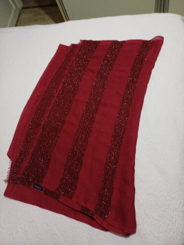 Bordo Parlak Örgü Kadın Şal - Görsel 3