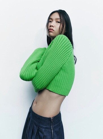 m Beden yeşil Renk Zara crop kazak