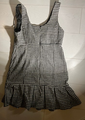 Düğmeli Siyah-Beyaz Kareli Midi Elbise - Görsel 3