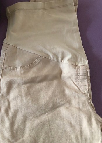 Bej Hamile Keten Pantolon Düğmeli