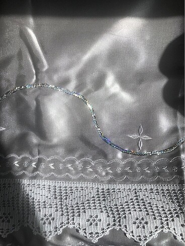 Gümüş rengi gerçek dantel ile sarılmış pike takımı - Görsel 6