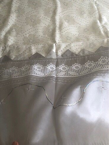 Gümüş rengi gerçek dantel ile sarılmış pike takımı - Görsel 10