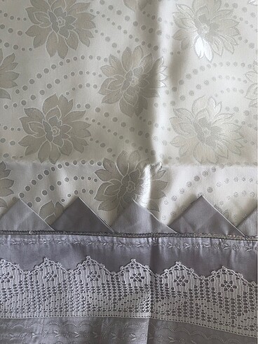 Gümüş rengi gerçek dantel ile sarılmış pike takımı - Görsel 11