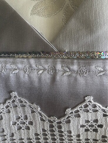 Gümüş rengi gerçek dantel ile sarılmış pike takımı - Görsel 13