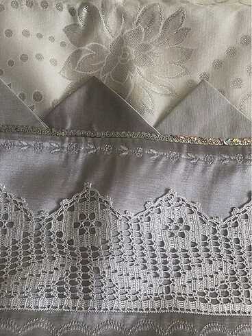 Gümüş rengi gerçek dantel ile sarılmış pike takımı - Görsel 14