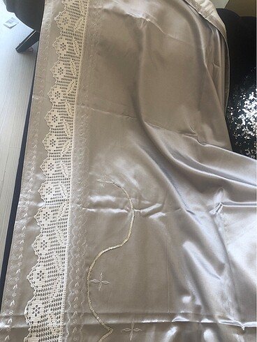 Gümüş rengi gerçek dantel ile sarılmış pike takımı - Görsel 18