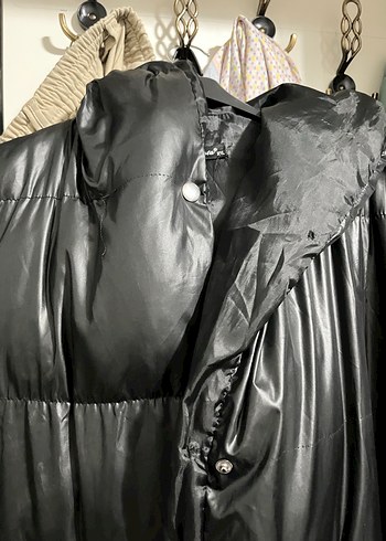 Düğmeli Siyah Uzun  Kadın Kışlık Mont - Görsel 2