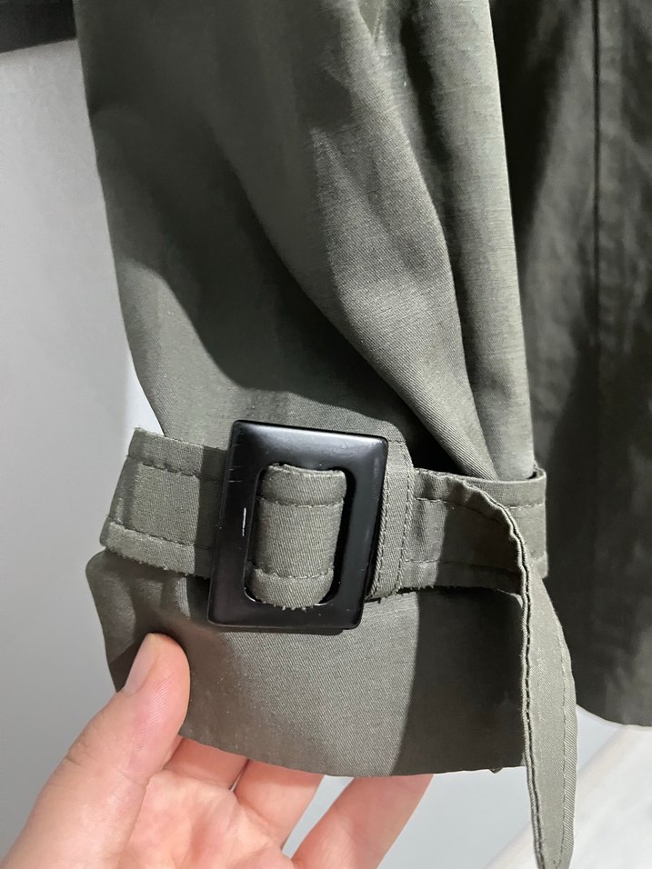 Gri Kadın Midi Trençkot Düğmeli - Görsel 4