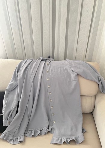 Gri Uzun Kollu Salaş Hemşire Sabahlığı