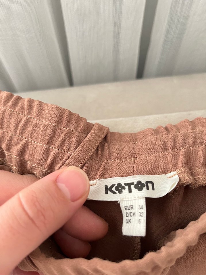 Kadın Bej Midi Bol Kesim Kemerli Pantolon - Görsel 2