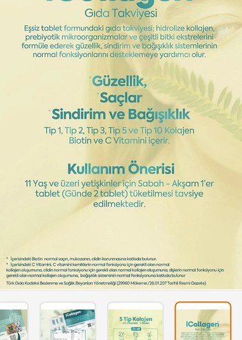 iCollagen 5 Tip Kolajen ve Prebiyotik 60 Tablet - Görsel 5
