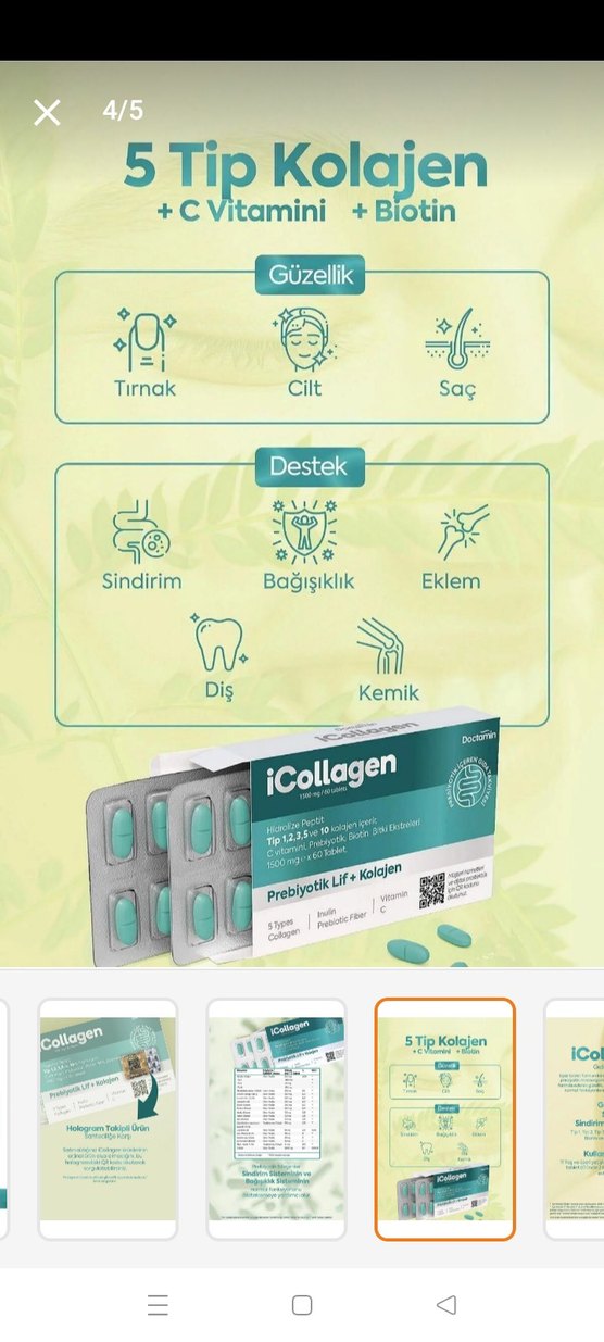 iCollagen 5 Tip Kolajen ve Prebiyotik 60 Tablet - Görsel 4