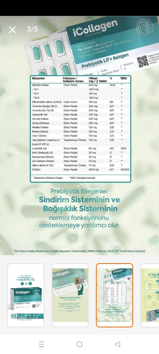 iCollagen 5 Tip Kolajen ve Prebiyotik 60 Tablet - Görsel 3