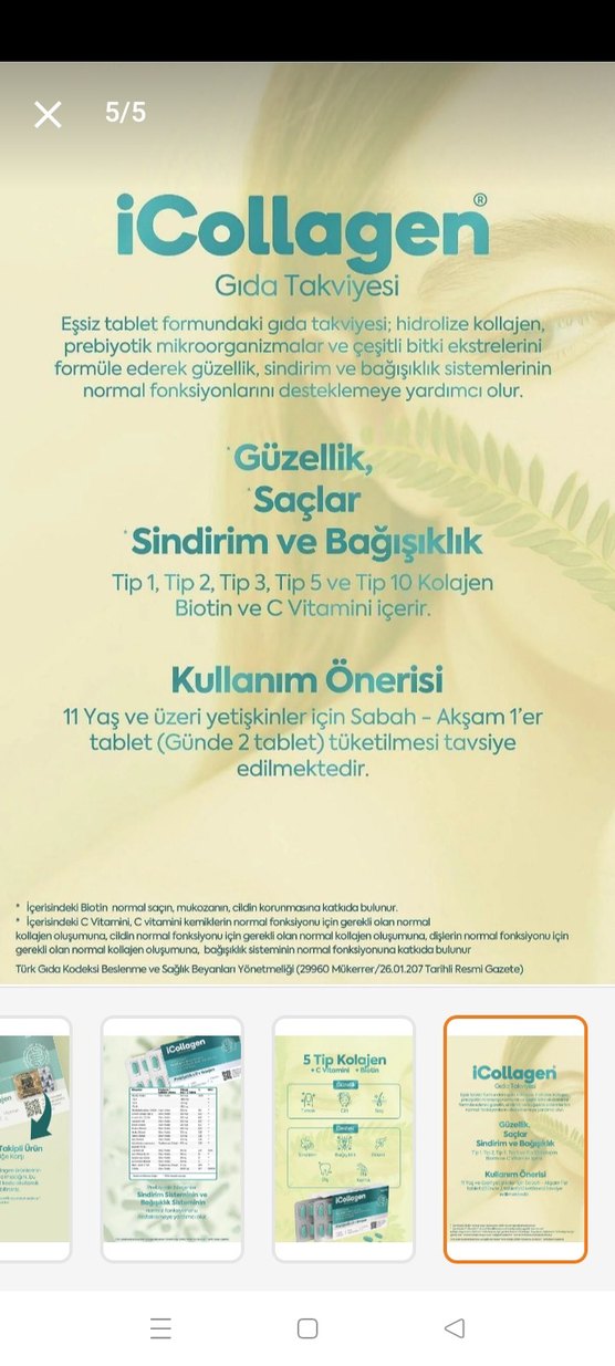 iCollagen 5 Tip Kolajen ve Prebiyotik 60 Tablet - Görsel 5