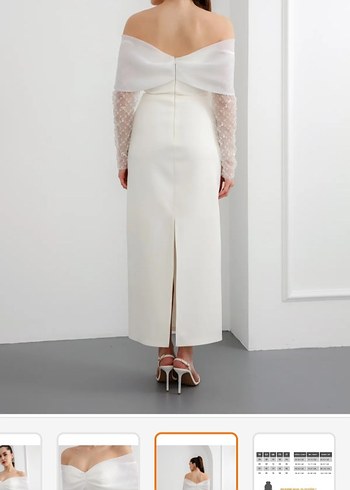 Uzun Kollu Straplez Beyaz Düz Abiye, Gelinlik - Görsel 2