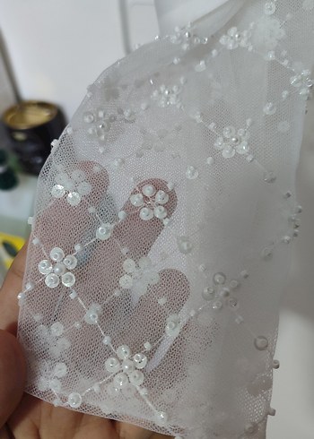 Uzun Kollu Straplez Beyaz Düz Abiye, Gelinlik - Görsel 5