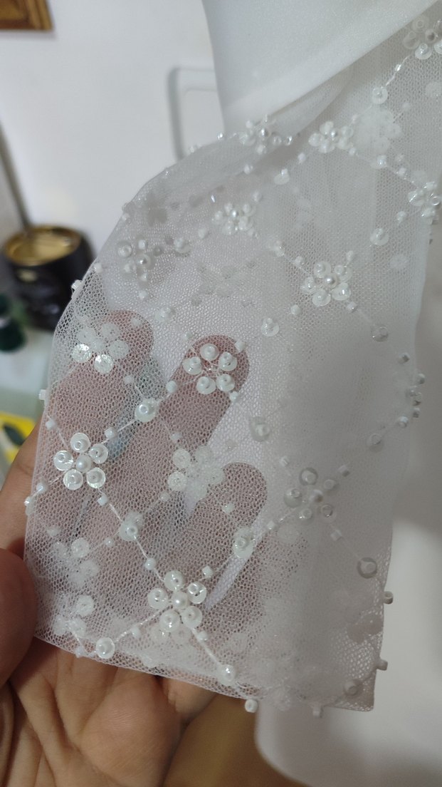 Uzun Kollu Straplez Beyaz Düz Abiye, Gelinlik - Görsel 5