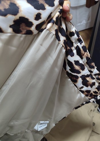 Leopar Desenli Kahverengi Kadın Midi Ceket - Görsel 6