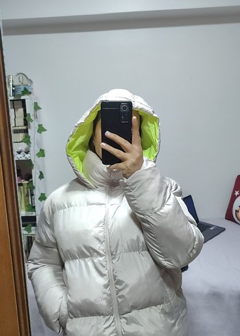 Beyaz Kadın Kışlık Fermuarlı Mont - Görsel 6