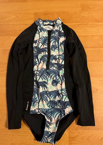 Uzun Kollu Fermuarlı Desenli Siyah Mayo - Görsel 2