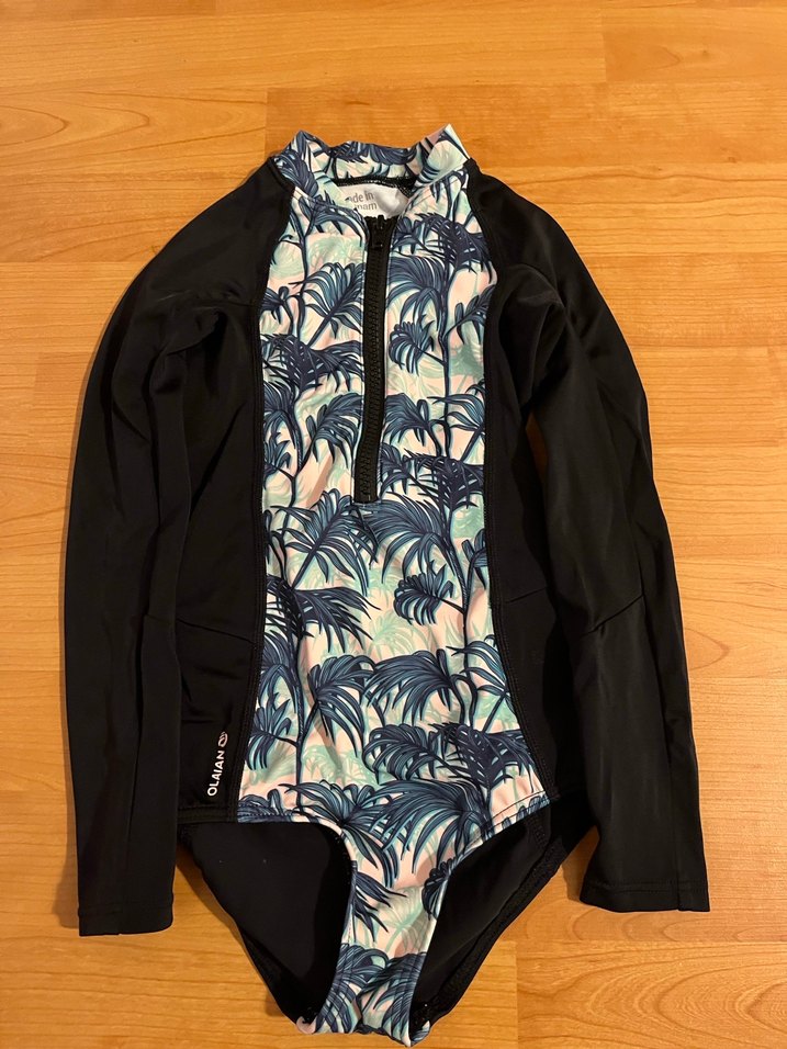 Uzun Kollu Fermuarlı Desenli Siyah Mayo - Görsel 2