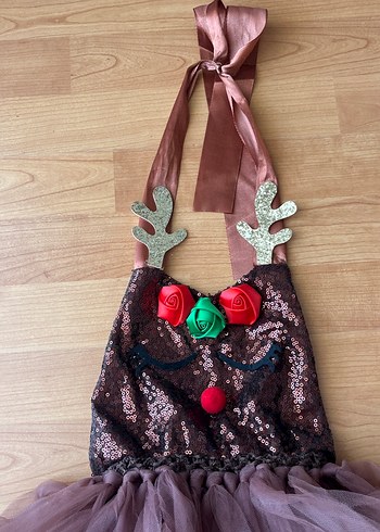 Kız Çocuk Kahverengi Askılı Nakışlı Elbise - Görsel 3