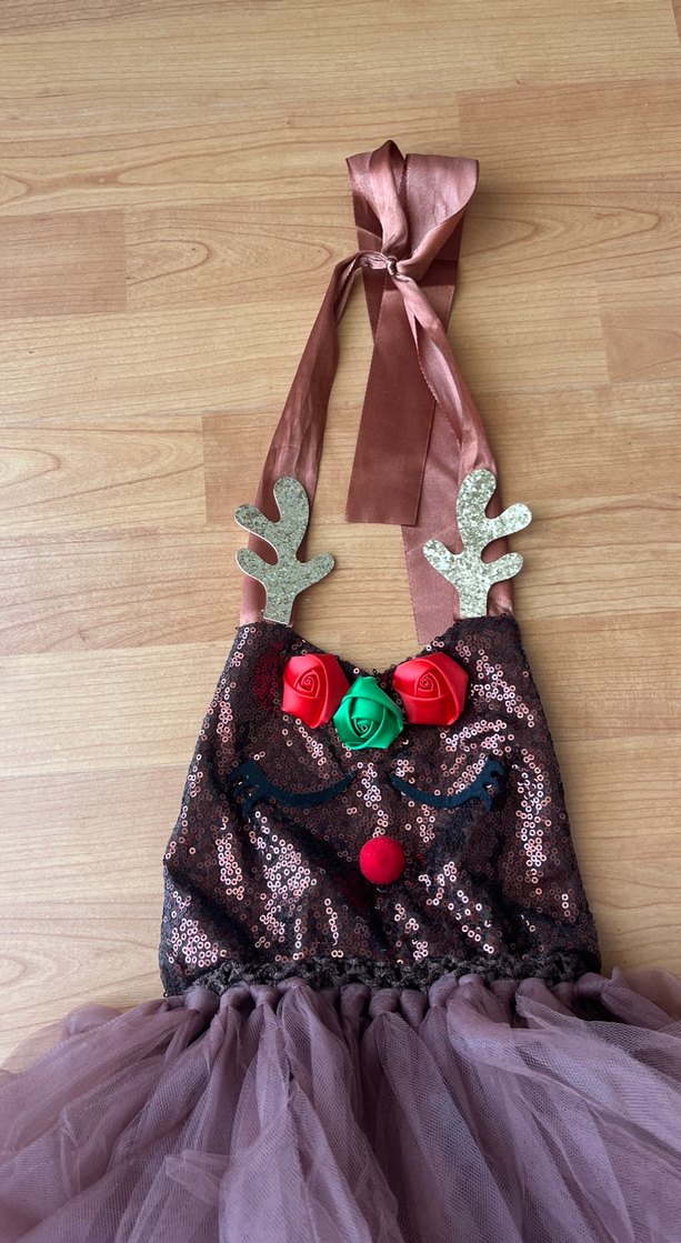 Kız Çocuk Kahverengi Askılı Nakışlı Elbise - Görsel 3