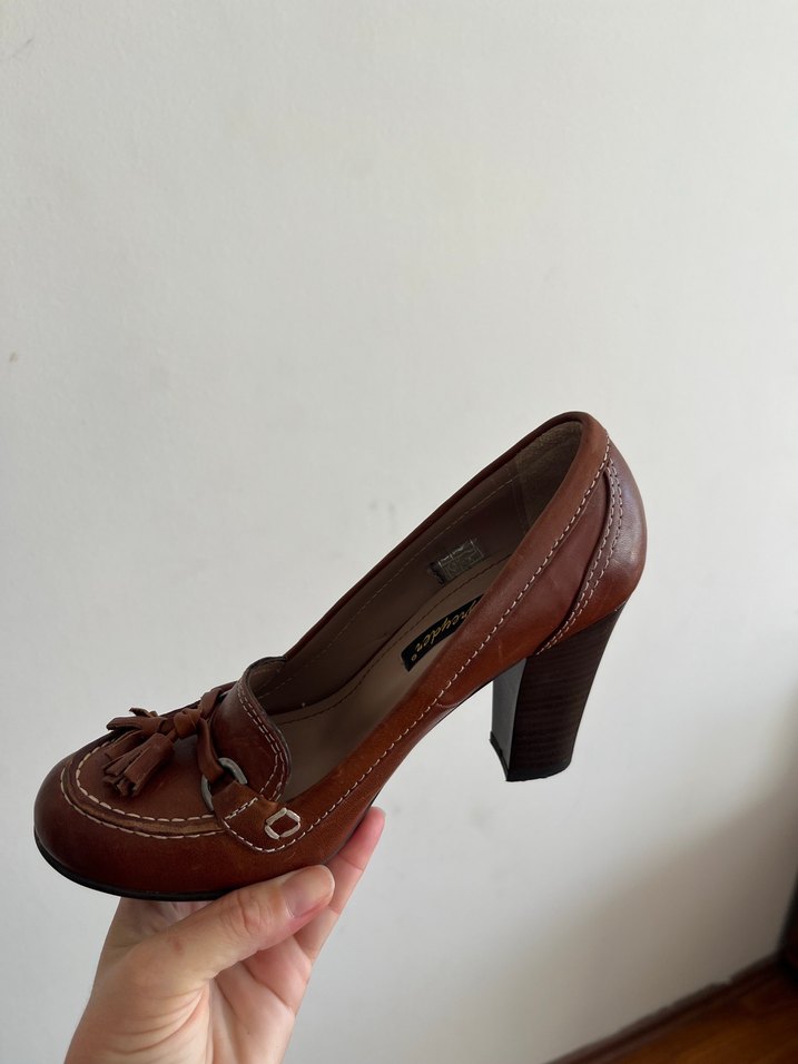 Kahverengi Deri Tokalı Kadın Dolgu Topuk Ayakkabı - Görsel 3