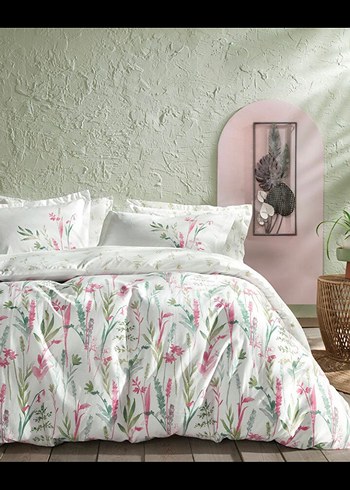 Beyaz Pastel Çiçek Desenli Nevresim Takımı - Görsel 3