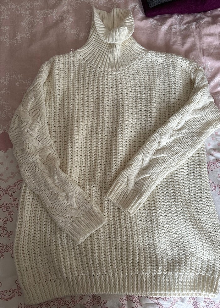 Kırık beyaz uzun kazak - Görsel 2