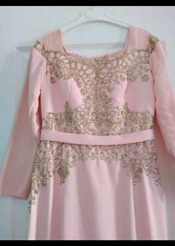 Pembe Nakışlı Uzun Kollu Abiye Elbise satilik - Görsel 2