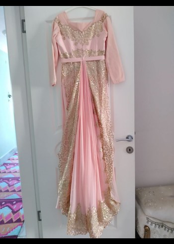 Pembe Nakışlı Uzun Kollu Abiye Elbise satilik - Görsel 3