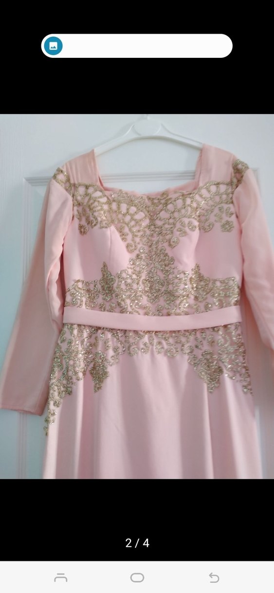 Pembe Nakışlı Uzun Kollu Abiye Elbise satilik - Görsel 2