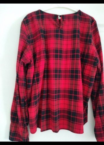 Kırmızı Ekose Düğmeli Kadın Gömlek - Görsel 2