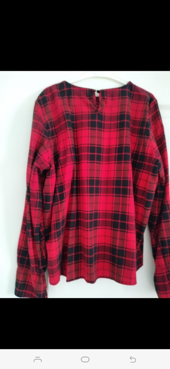 Kırmızı Ekose Düğmeli Kadın Gömlek - Görsel 2